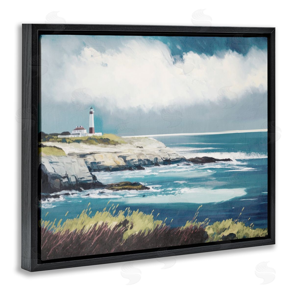 Windswept Lighthouse Grasses Black Floating Frame Canvas Wall Art, Home Decor by Svetlana Aleynikova