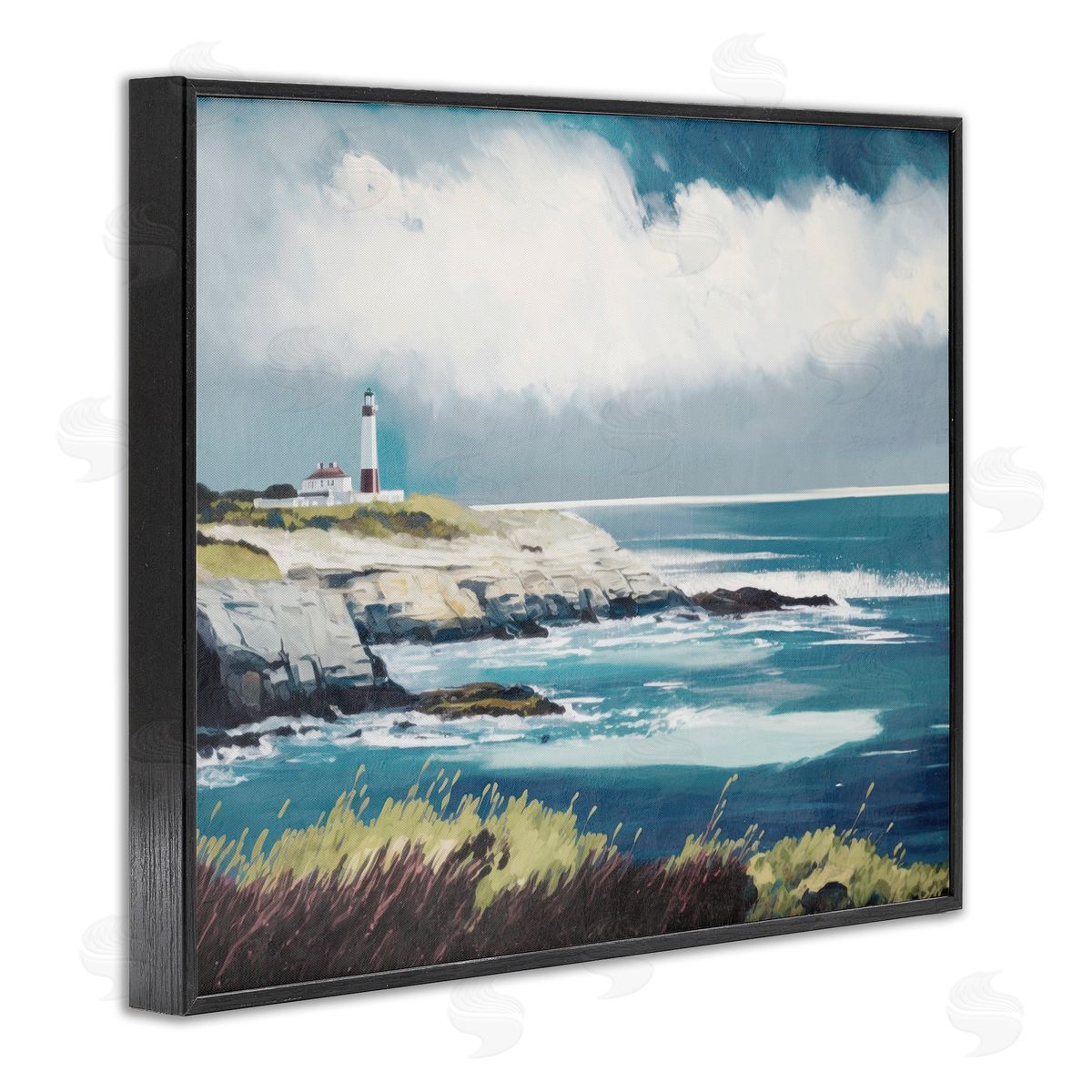 Windswept Lighthouse Grasses Black Frame Print Wall Art, Home Decor by Svetlana Aleynikova