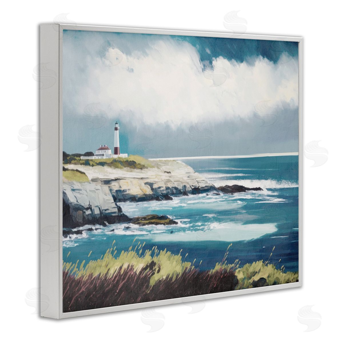 Windswept Lighthouse Grasses White Frame Print Wall Art, Home Decor by Svetlana Aleynikova
