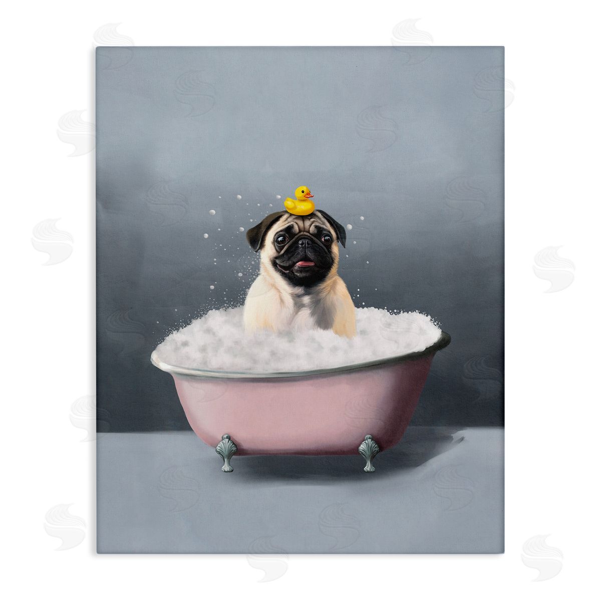 Bathing Pug with Rubber Duck Canvas Wall Art, Home Decor by Svetlana Aleynikova