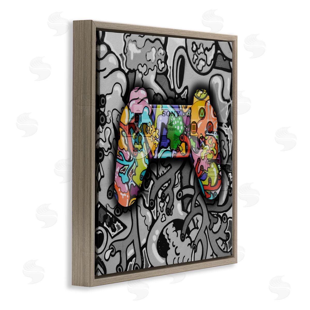 Urban Patterned Controller Brown Floating Frame Canvas Wall Art, Home Decor by Svetlana Aleynikova