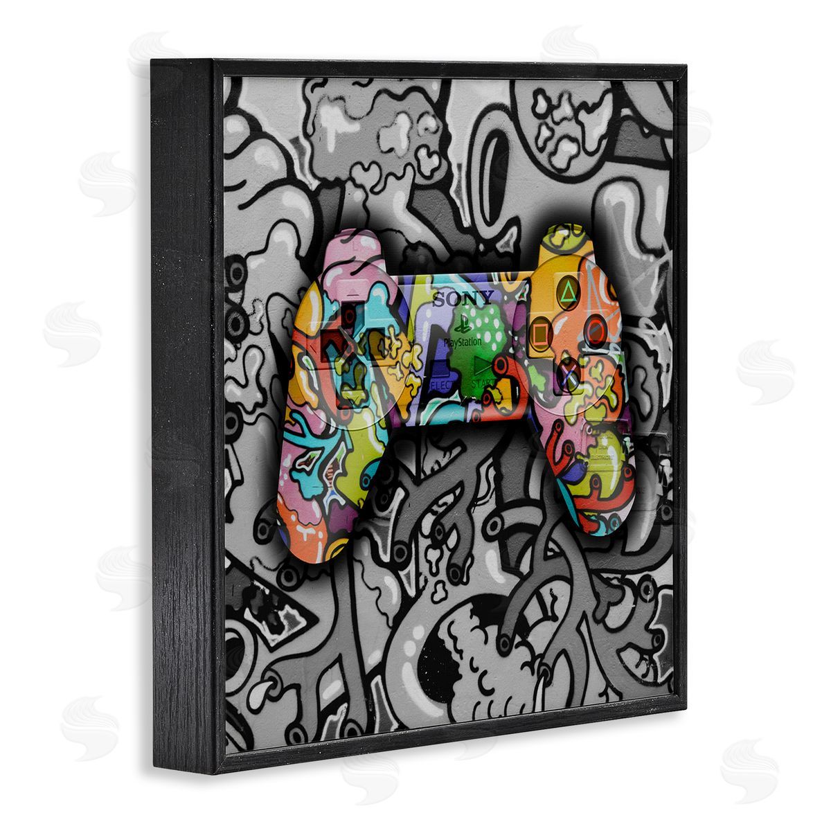 Urban Patterned Controller Black Frame Print Wall Art, Home Decor by Svetlana Aleynikova