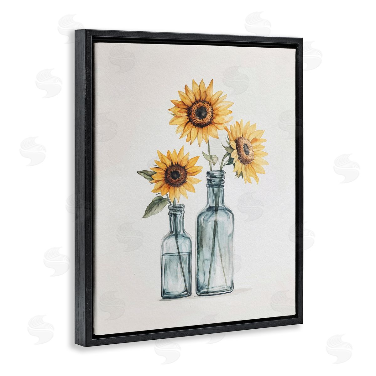 Sunflowers in Bottles Trio Black Floating Frame Canvas Wall Art, Home Decor by Svetlana Aleynikova