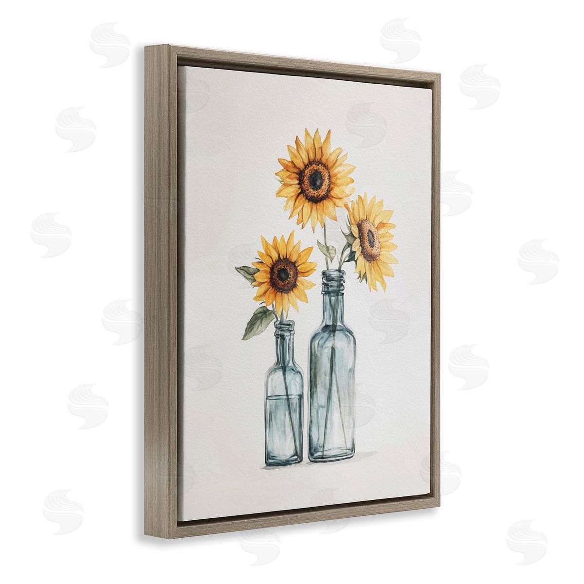 Sunflowers in Bottles Trio Brown Floating Frame Canvas Wall Art, Home Decor by Svetlana Aleynikova