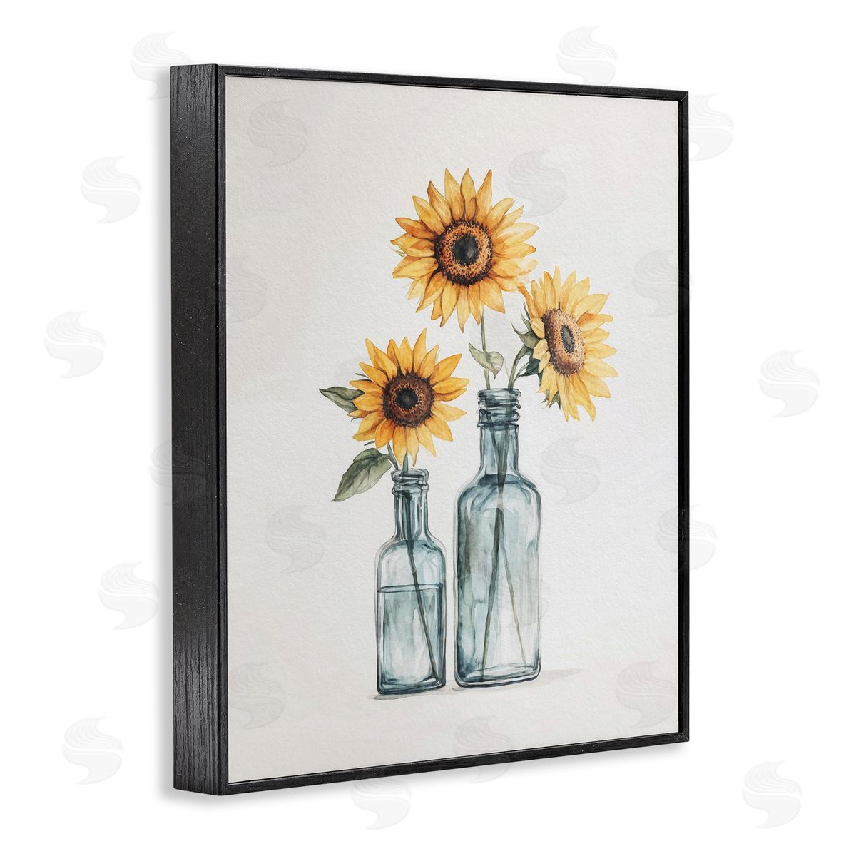 Sunflowers in Bottles Trio Black Frame Print Wall Art, Home Decor by Svetlana Aleynikova