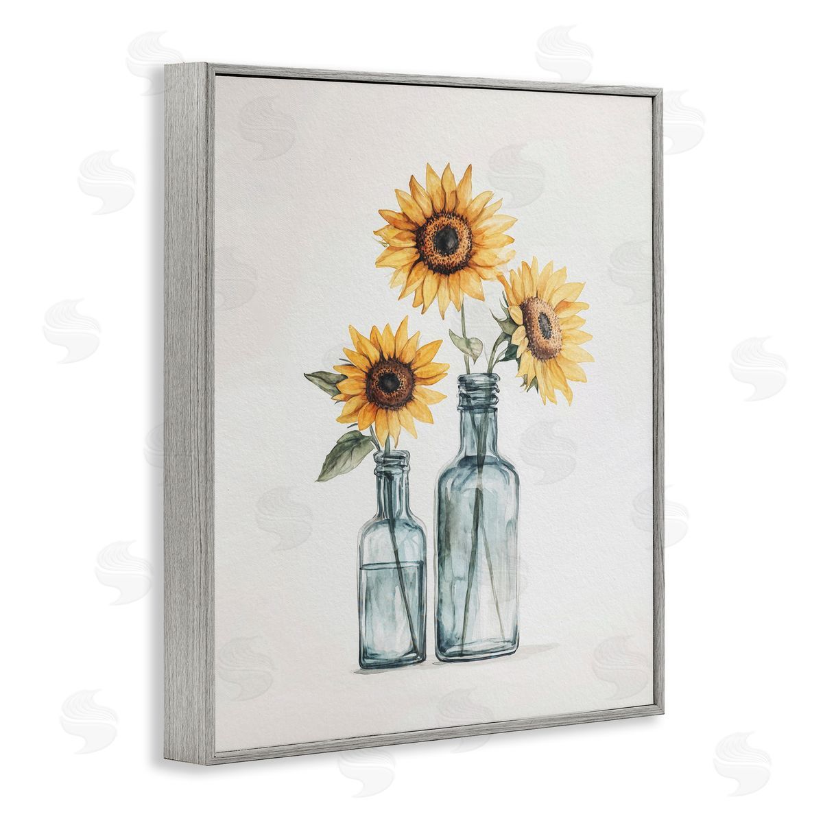 Sunflowers in Bottles Trio Grey Frame Print Wall Art, Home Decor by Svetlana Aleynikova