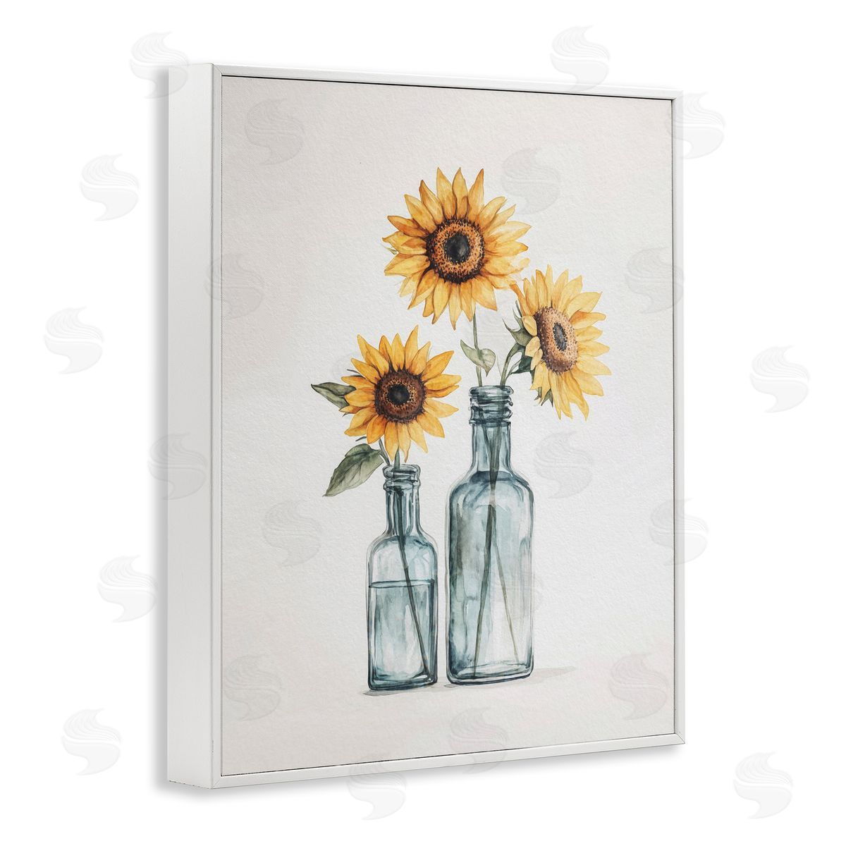 Sunflowers in Bottles Trio White Frame Print Wall Art, Home Decor by Svetlana Aleynikova