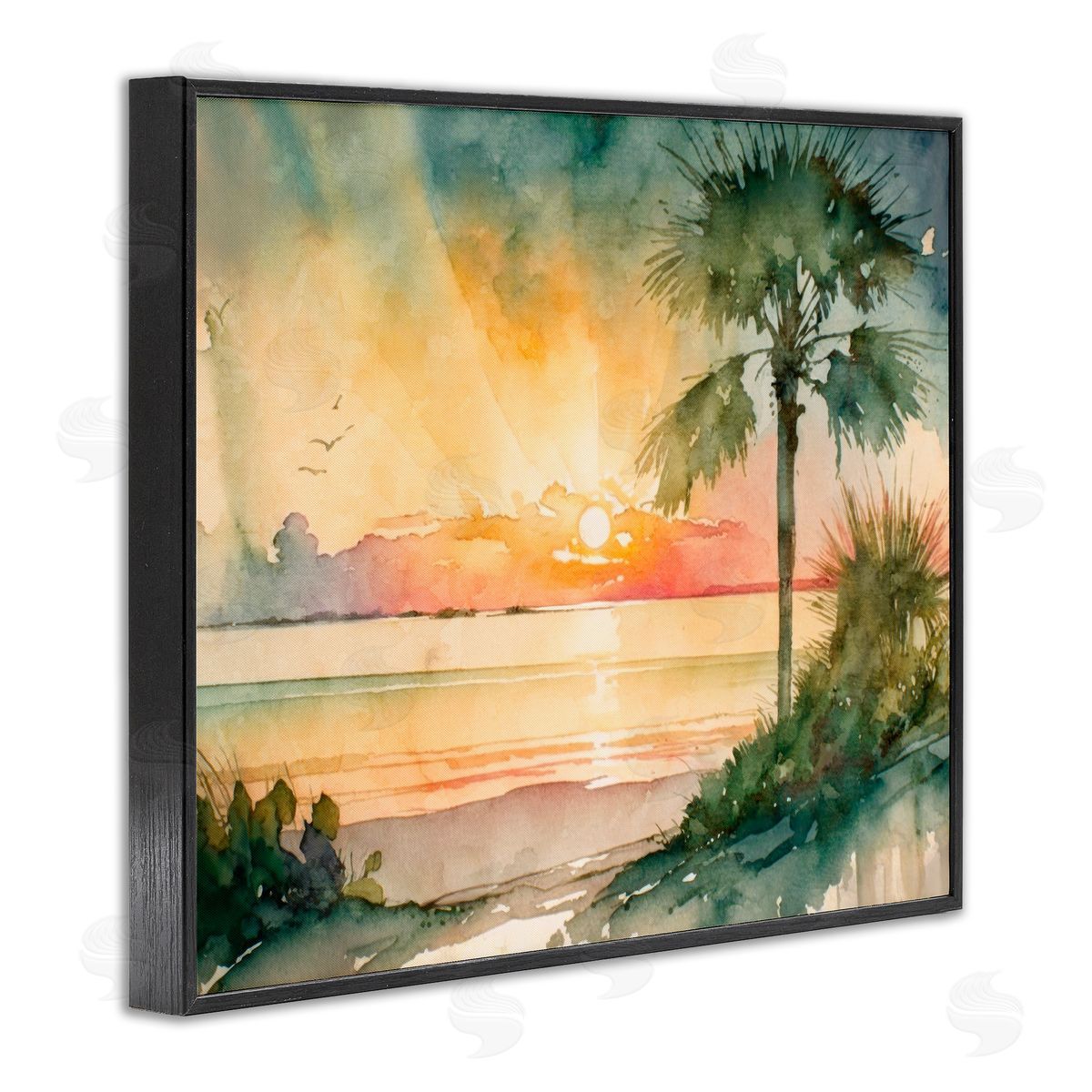 Sunrise Through Palms Black Frame Print Wall Art, Home Decor by Svetlana Aleynikova