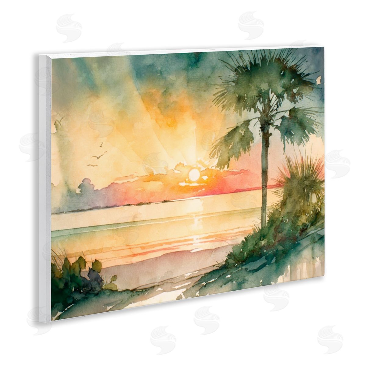 Sunrise Through Palms Wood Plaque Wall Art, Home Decor by Svetlana Aleynikova