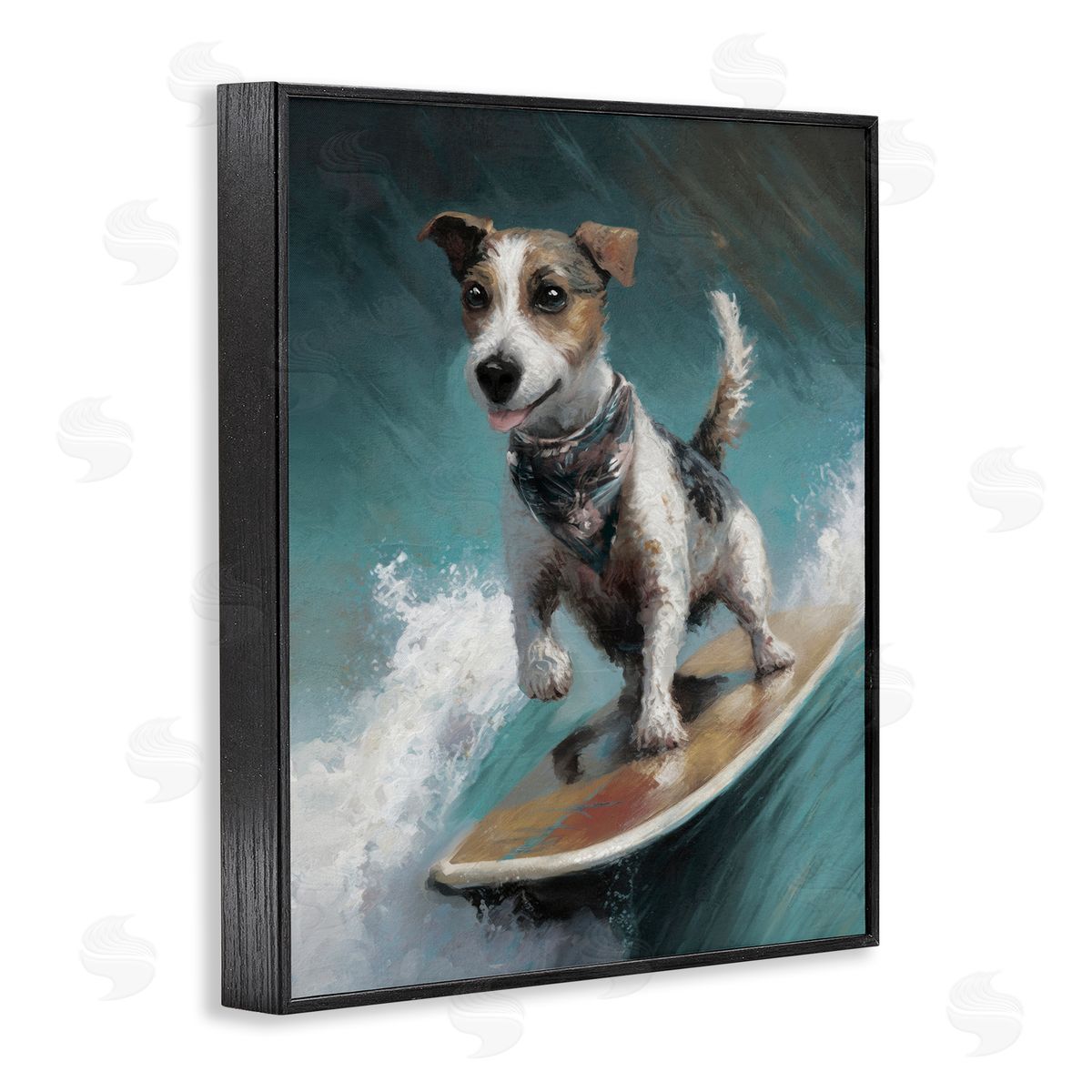 Beachy Surfer Dog Black Frame Print Wall Art, Home Decor by Svetlana Aleynikova