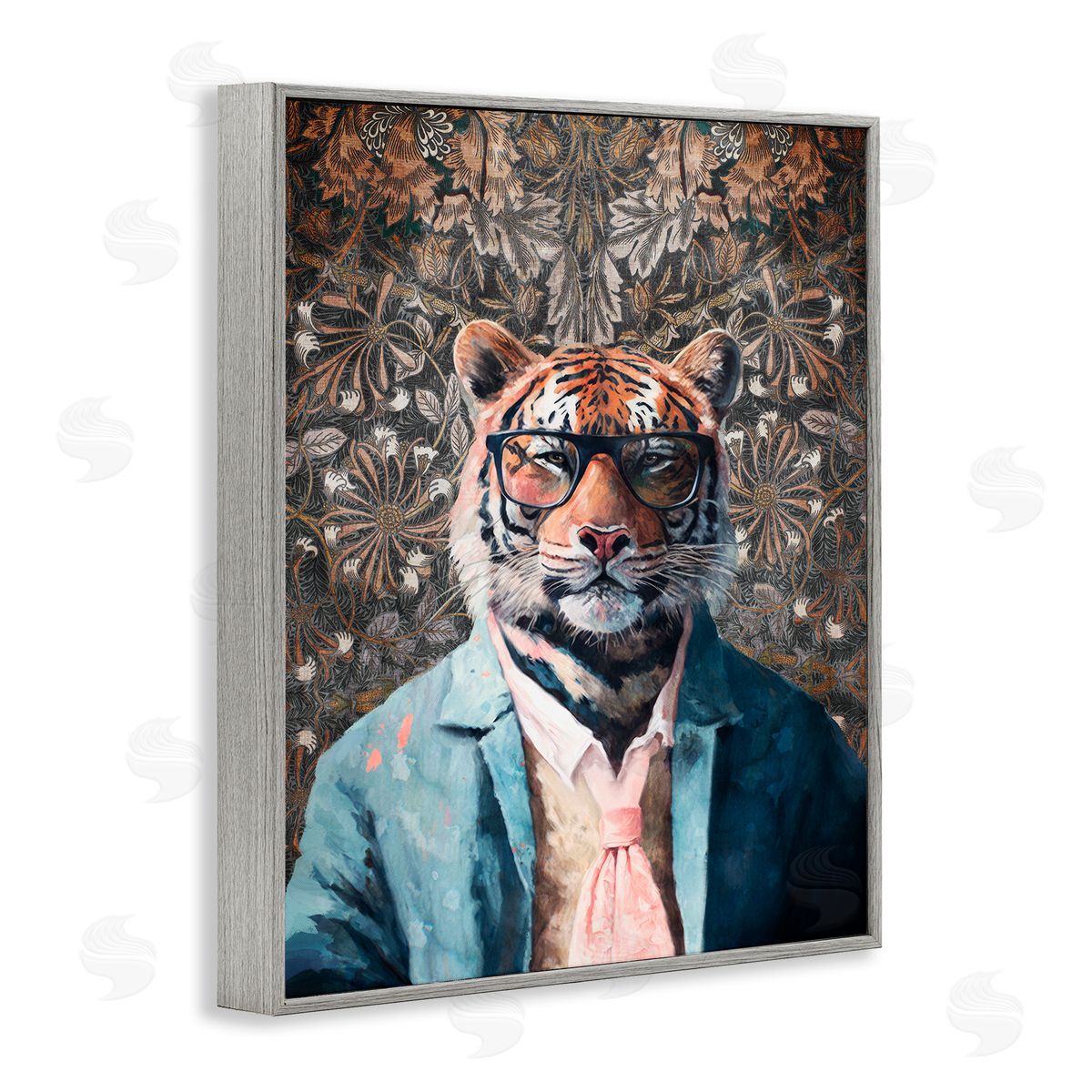 Stylish Tiger in Glasses Grey Frame Print Wall Art, Home Decor by Svetlana Aleynikova