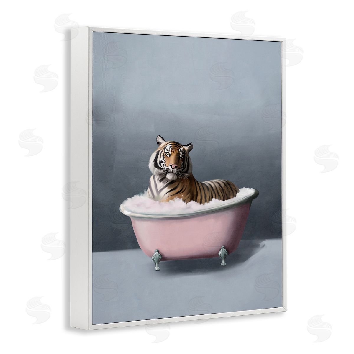 Tiger in the Bathtub White Frame Print Wall Art, Home Decor by Svetlana Aleynikova