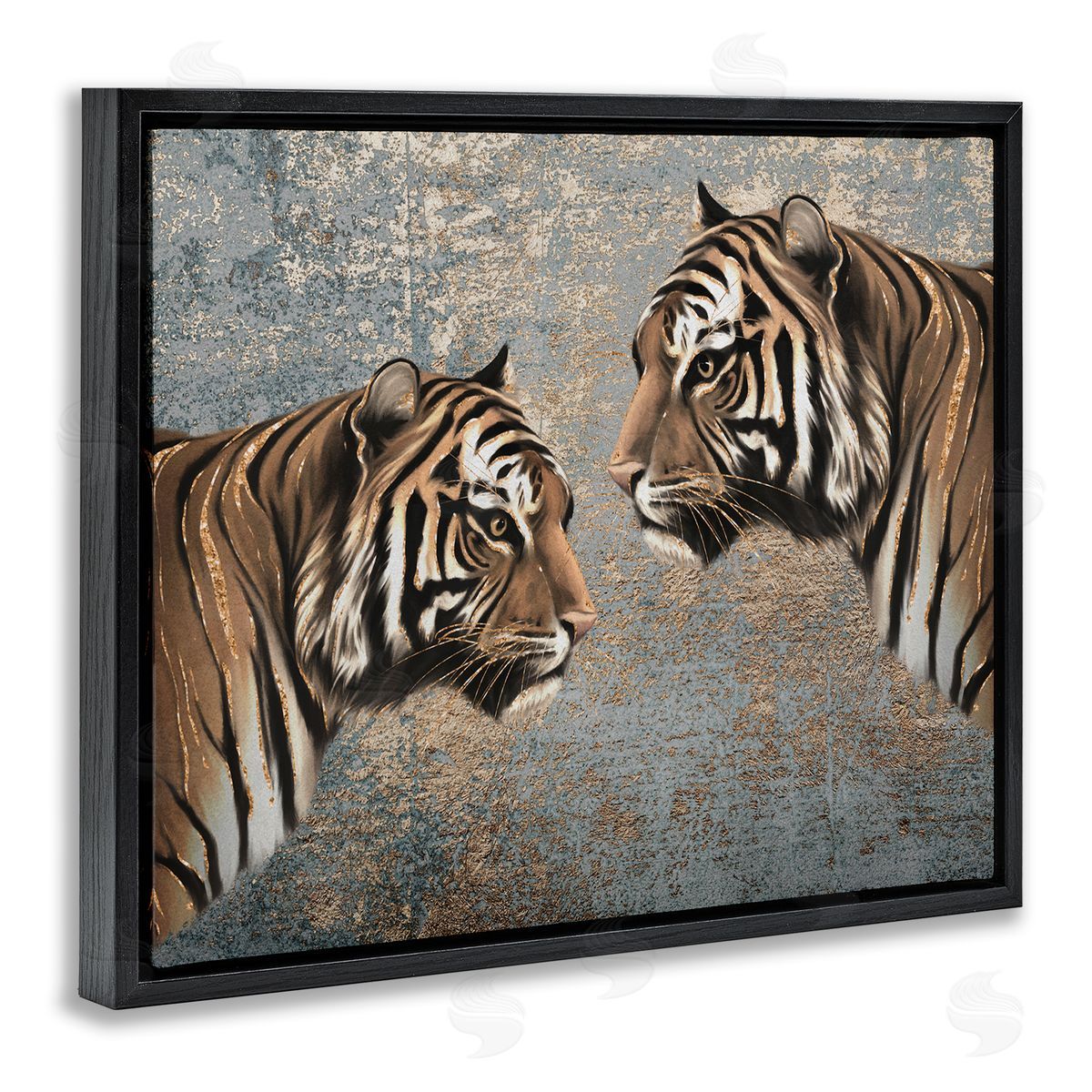 Mirrored Tiger Duo Black Floating Frame Canvas Wall Art, Home Decor by Svetlana Aleynikova