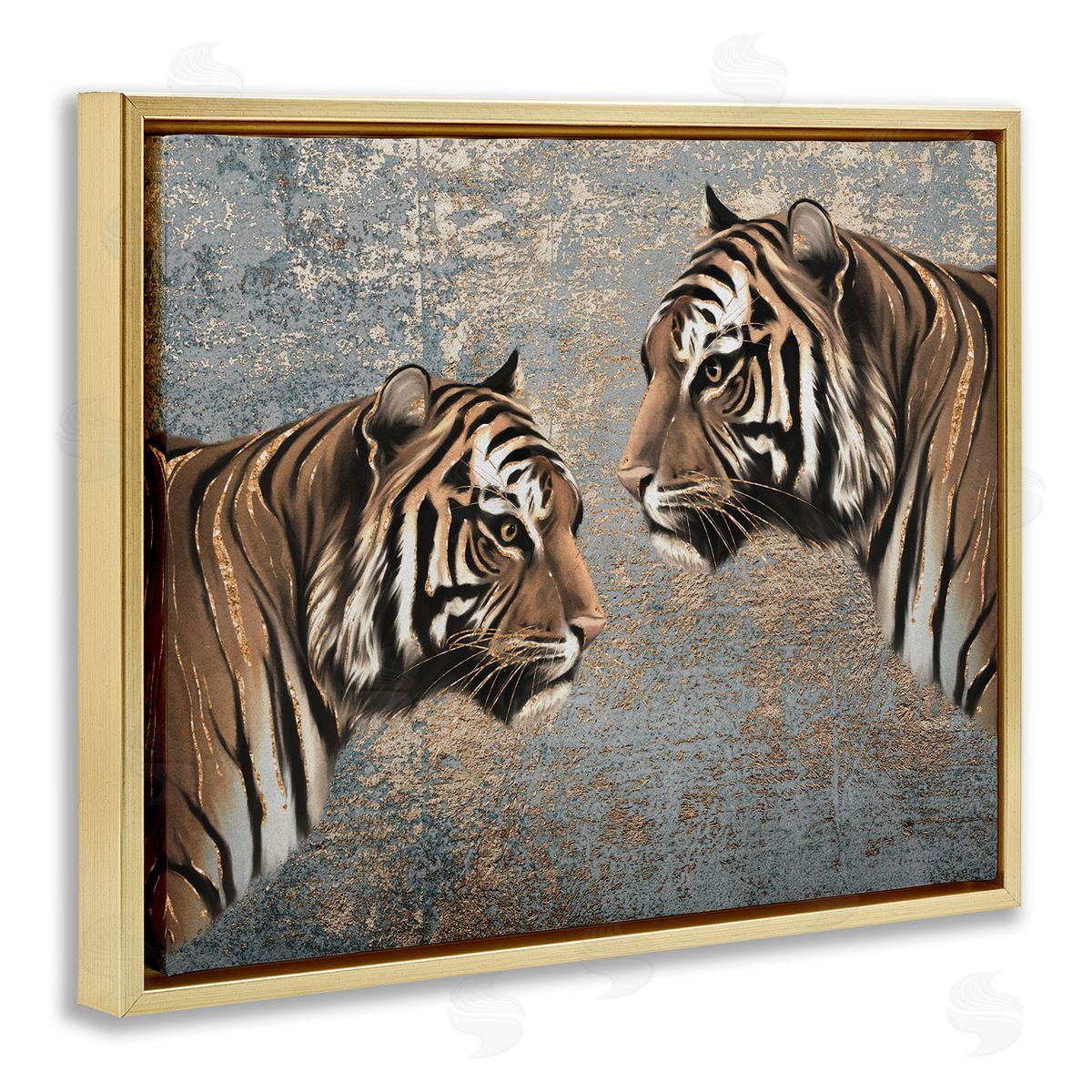 Mirrored Tiger Duo Gold Floating Frame Canvas Wall Art, Home Decor by Svetlana Aleynikova
