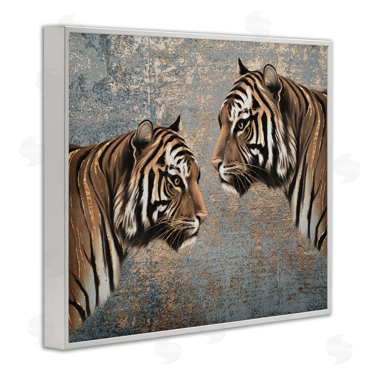 Mirrored Tiger Duo White Frame Print Wall Art, Home Decor by Svetlana Aleynikova