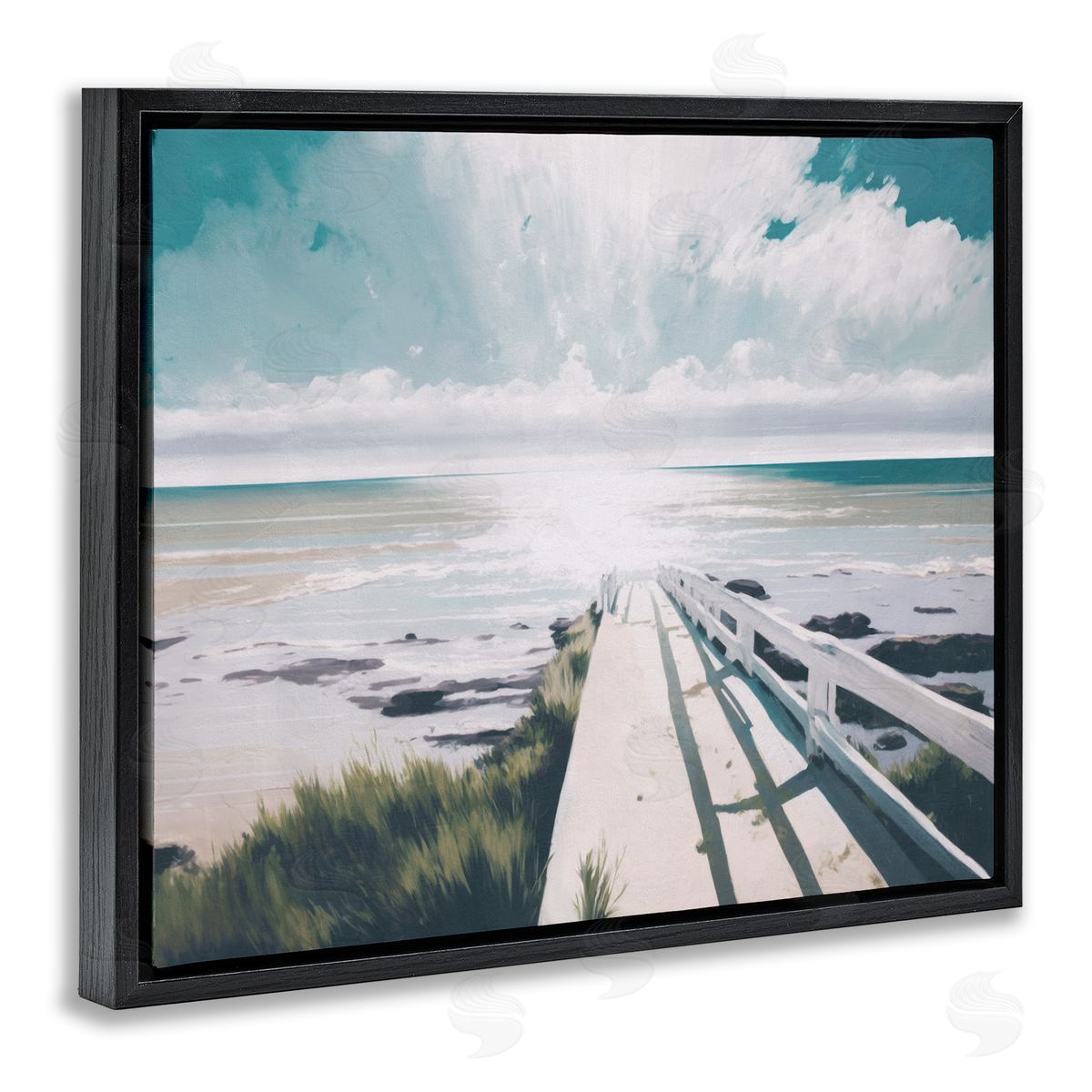 White Bridge to Shore Black Floating Frame Canvas Wall Art, Home Decor by Svetlana Aleynikova