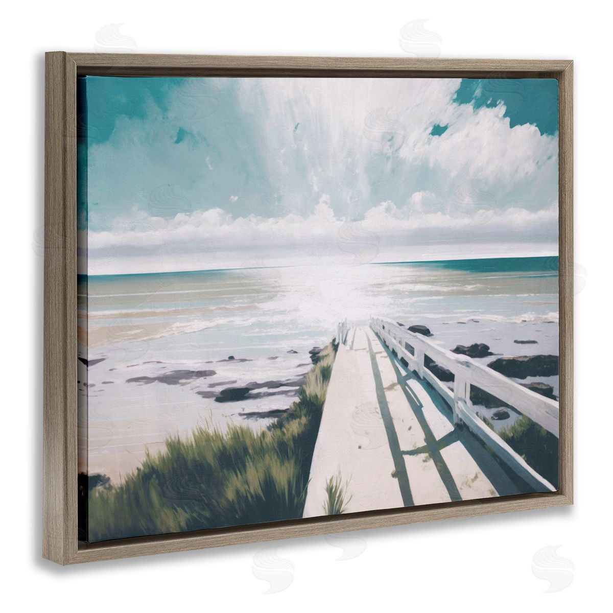 White Bridge to Shore Brown Floating Frame Canvas Wall Art, Home Decor by Svetlana Aleynikova