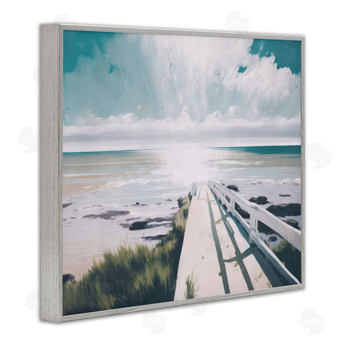 White Bridge to Shore Grey Frame Print Wall Art, Home Decor by Svetlana Aleynikova