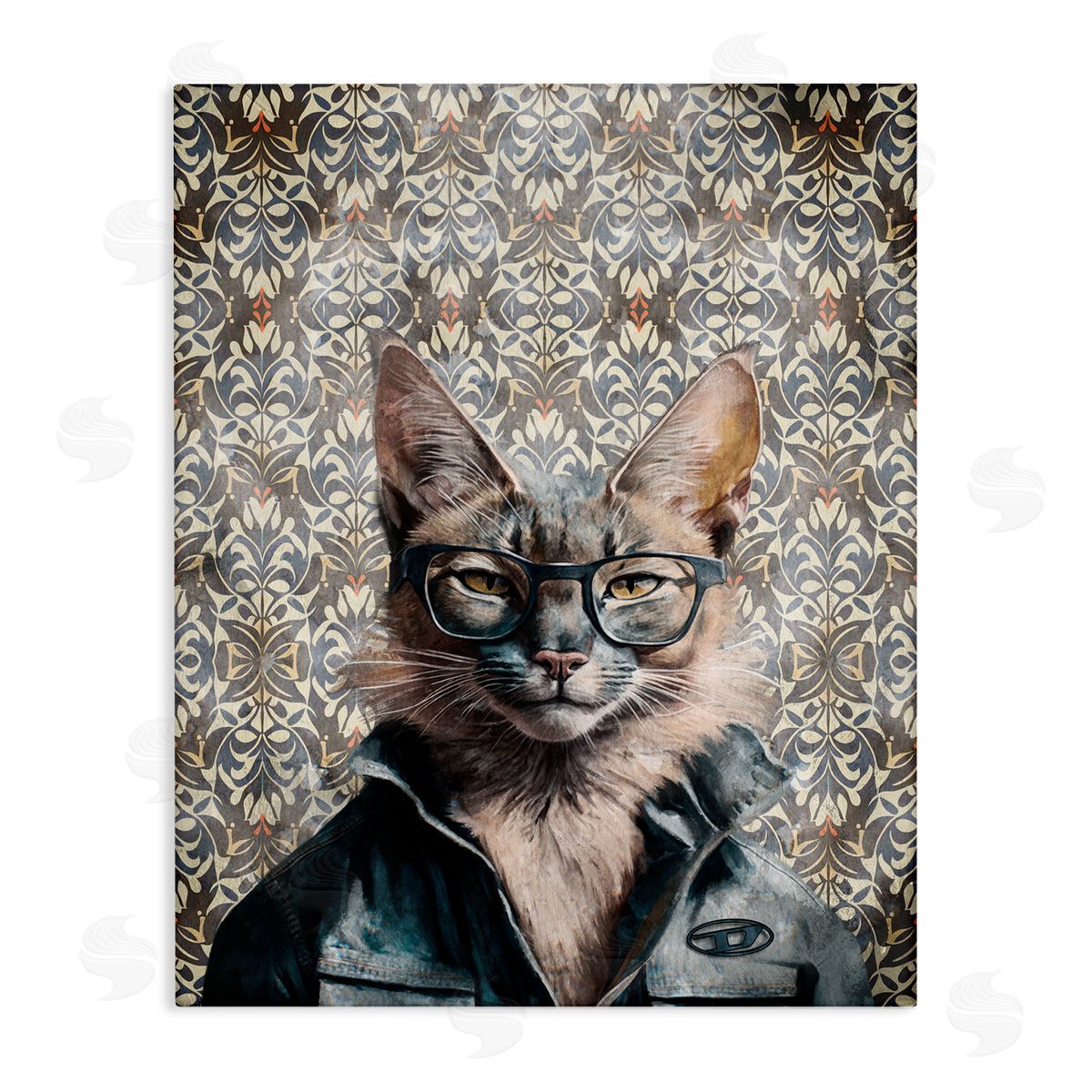Wild Cat on Damask Canvas Wall Art, Home Decor by Svetlana Aleynikova
