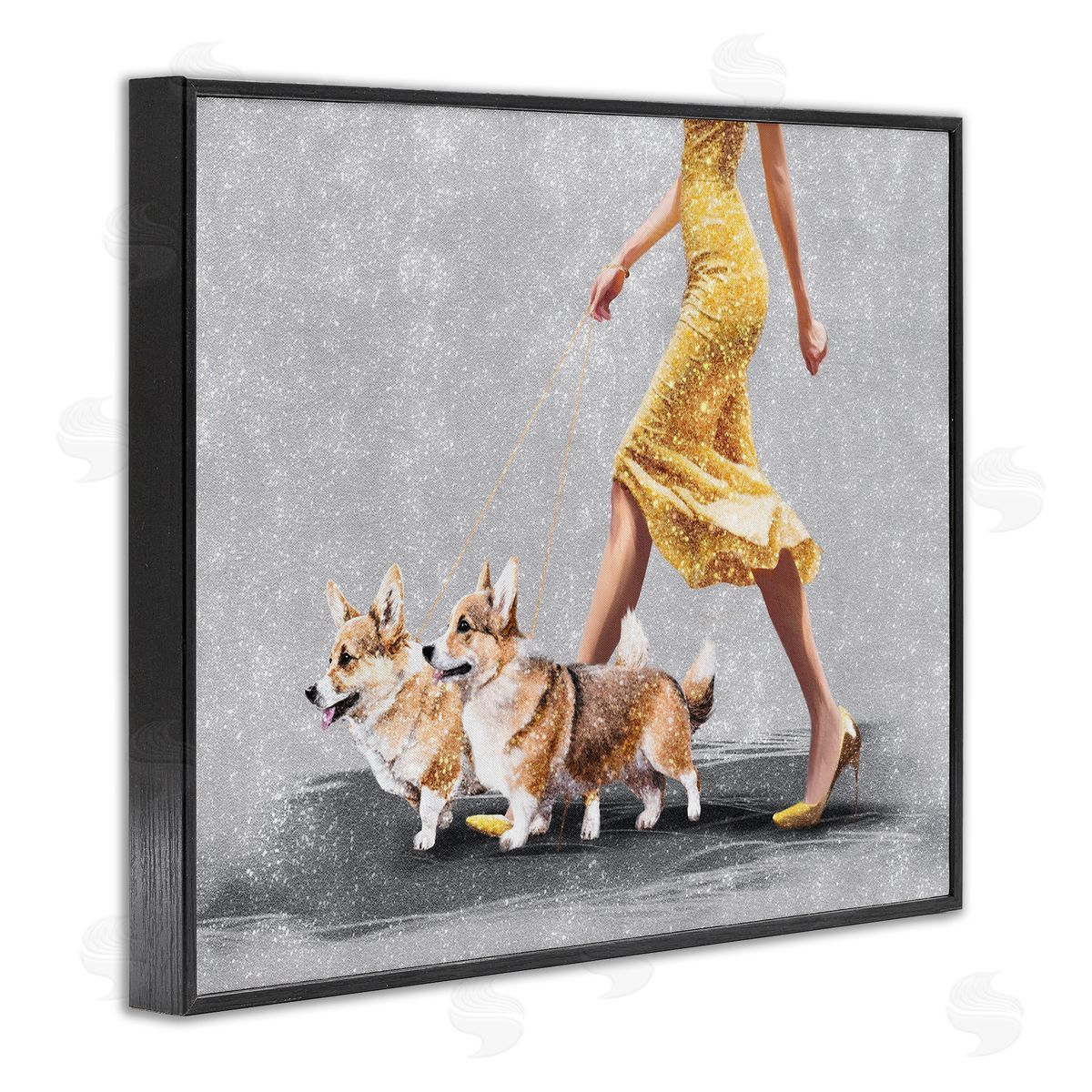 Chic Woman with Corgis Black Frame Print Wall Art, Home Decor by Svetlana Aleynikova