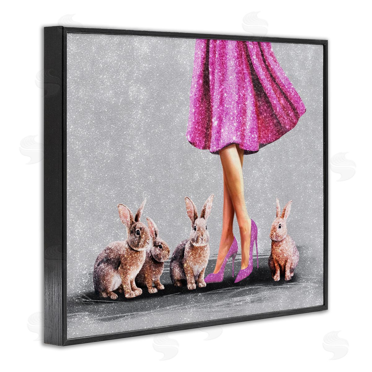 Chic Woman with Rabbits Black Frame Print Wall Art, Home Decor by Svetlana Aleynikova