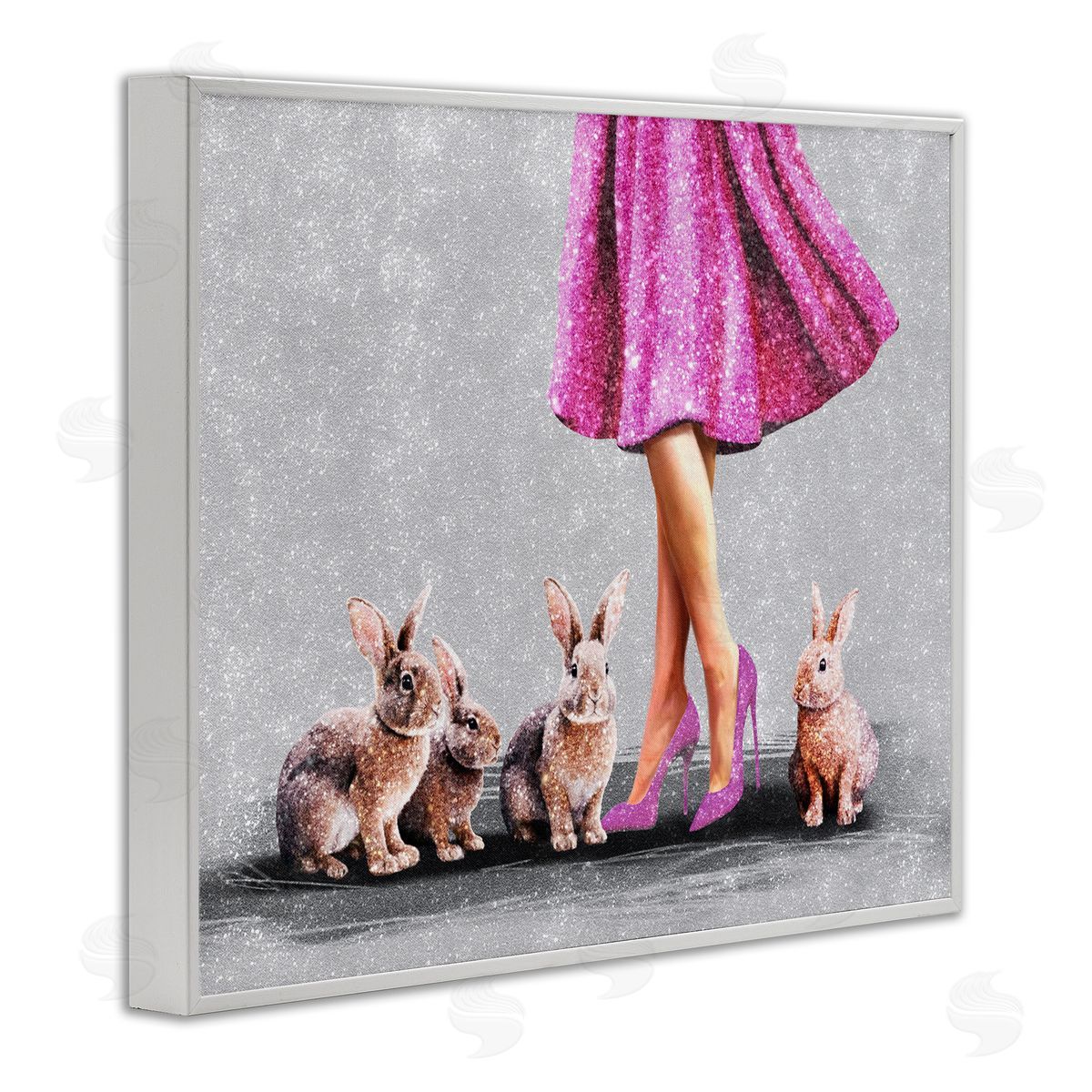 Chic Woman with Rabbits White Frame Print Wall Art, Home Decor by Svetlana Aleynikova