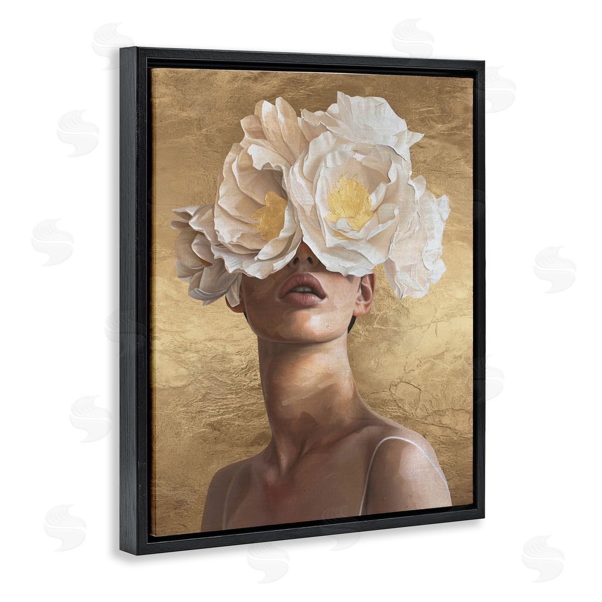 Surreal Flower Lady Black Floating Frame Canvas Wall Art, Home Decor by Svetlana Aleynikova