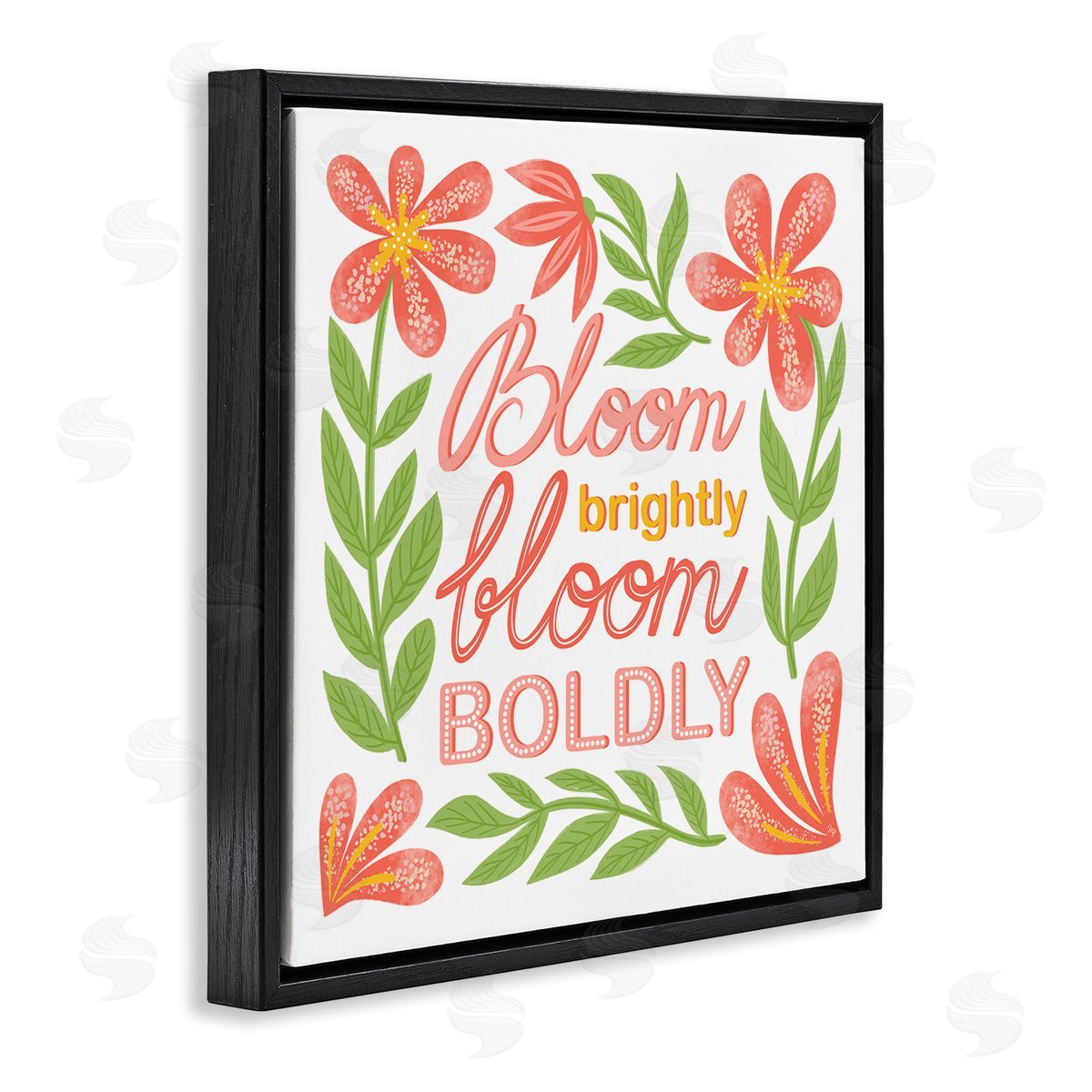 Bloom Brightly Flower Border Black Floating Frame Canvas Wall Art, Home Decor by Martina Pavlova