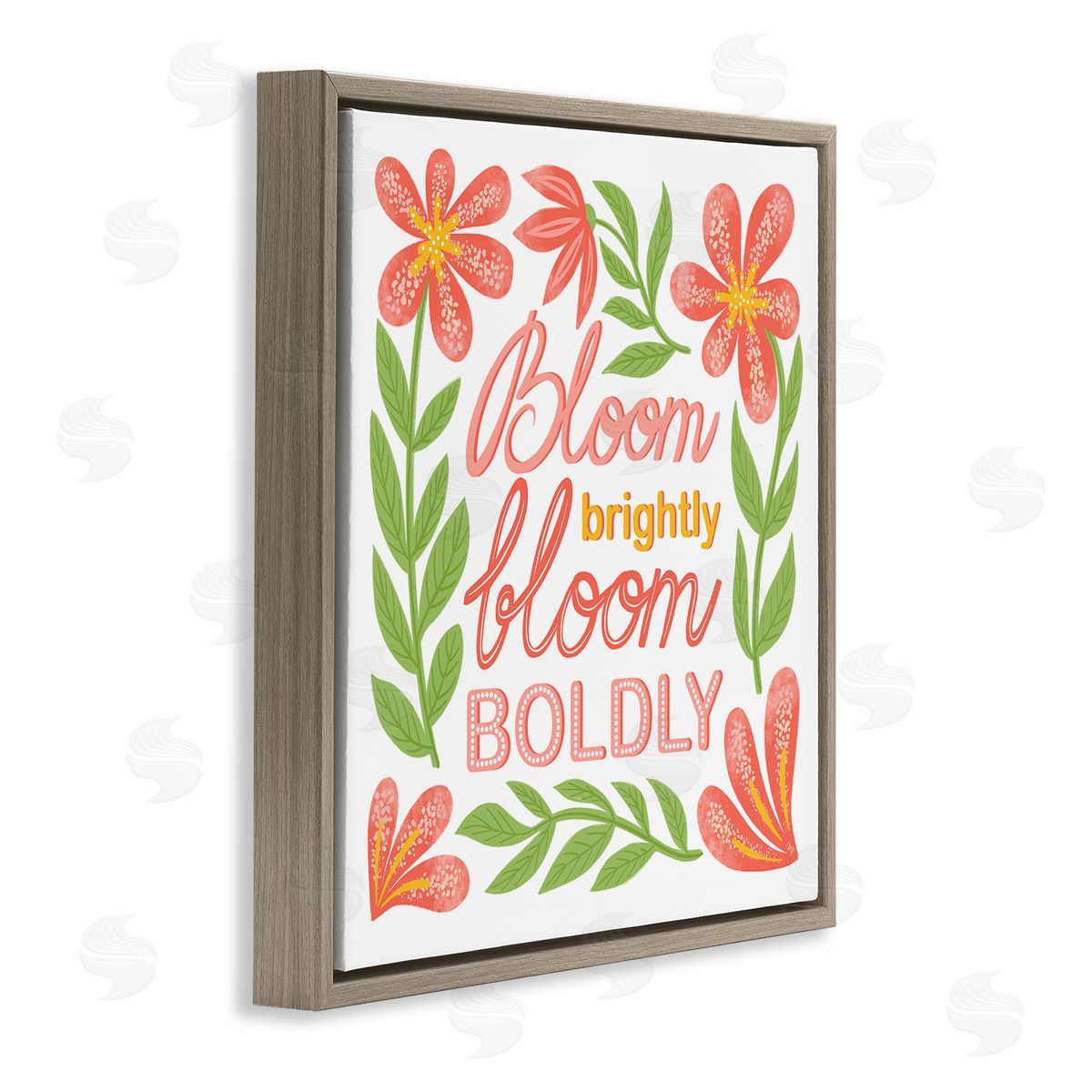 Bloom Brightly Flower Border Brown Floating Frame Canvas Wall Art, Home Decor by Martina Pavlova