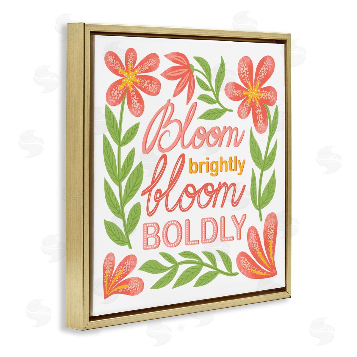 Bloom Brightly Flower Border Gold Floating Frame Canvas Wall Art, Home Decor by Martina Pavlova