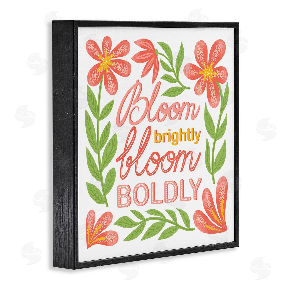 Bloom Brightly Flower Border Black Frame Print Wall Art, Home Decor by Martina Pavlova