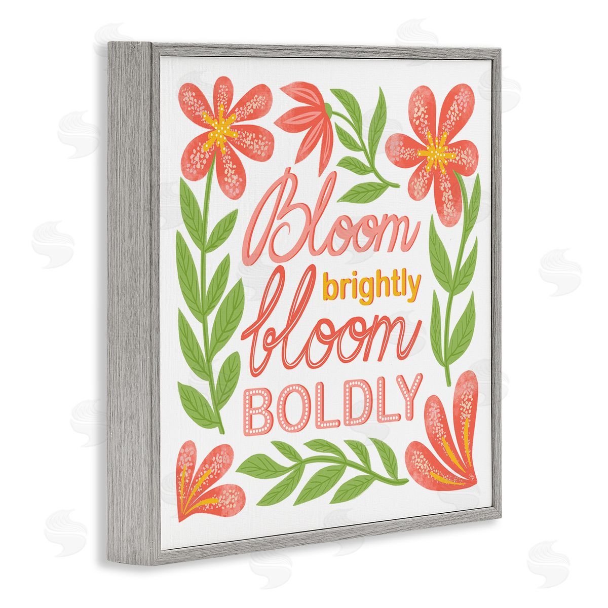 Bloom Brightly Flower Border Grey Frame Print Wall Art, Home Decor by Martina Pavlova