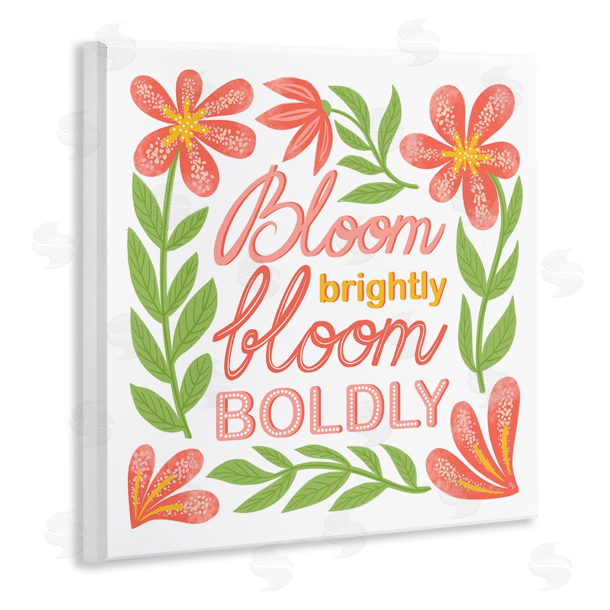 Bloom Brightly Flower Border Wood Plaque Wall Art, Home Decor by Martina Pavlova