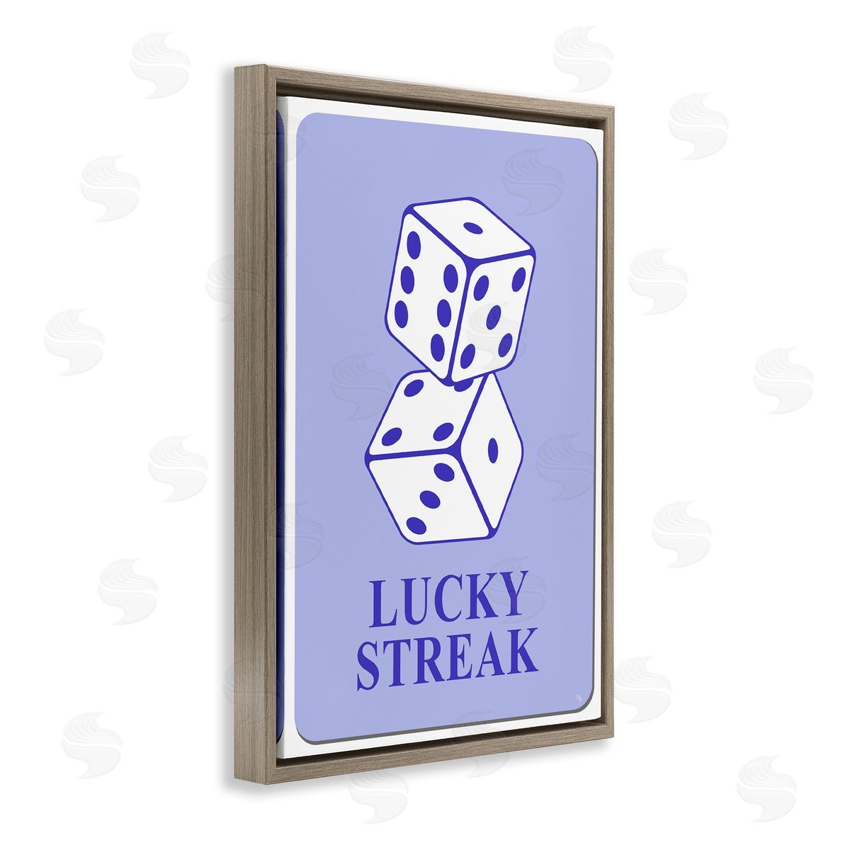 Blue Lucky Streak Dice Brown Floating Frame Canvas Wall Art, Home Decor by Martina Pavlova