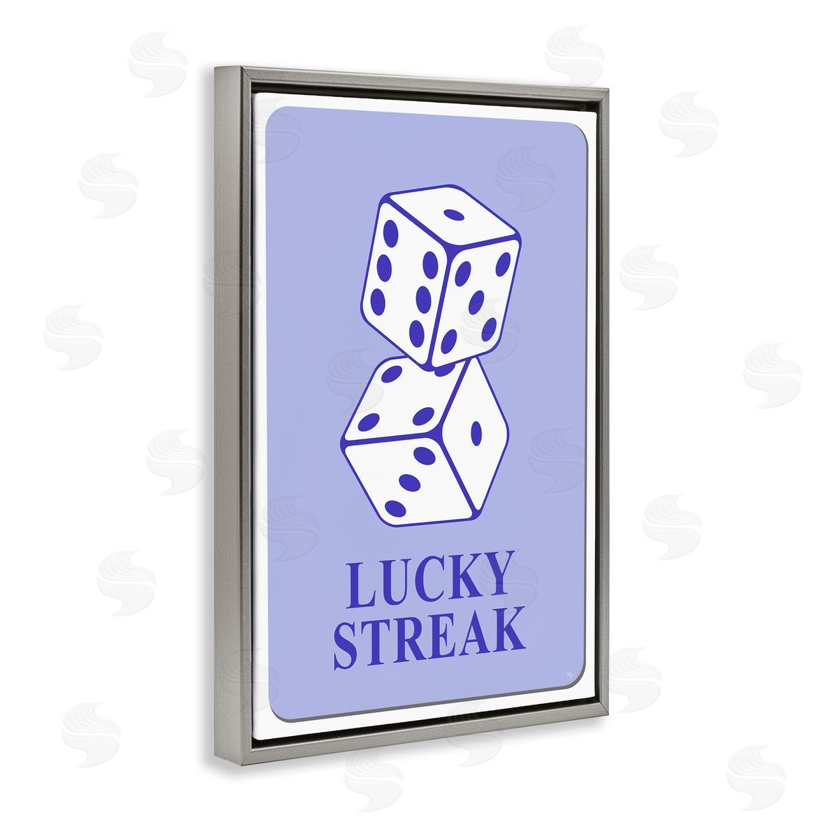 Blue Lucky Streak Dice Grey Floating Frame Canvas Wall Art, Home Decor by Martina Pavlova