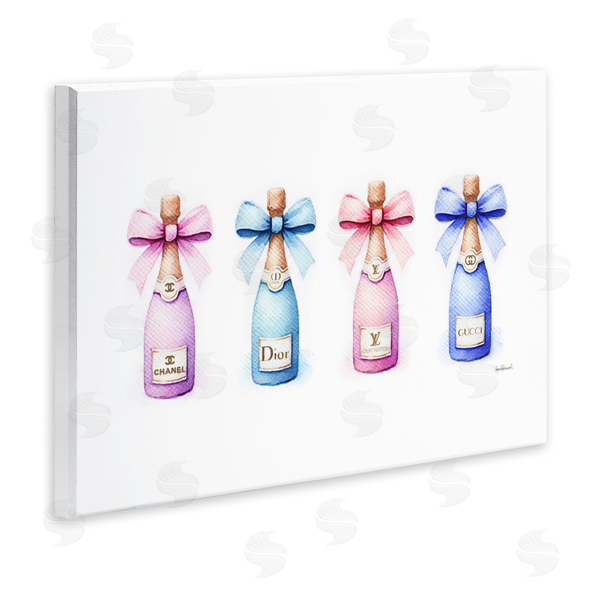Pastel Champagne Bottles Wood Plaque Wall Art, Home Decor by Amanda Greenwood
