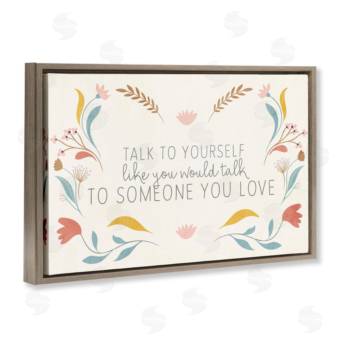 Floral Self Love Inspirational Brown Floating Frame Canvas Wall Art, Home Decor by Kim Allen