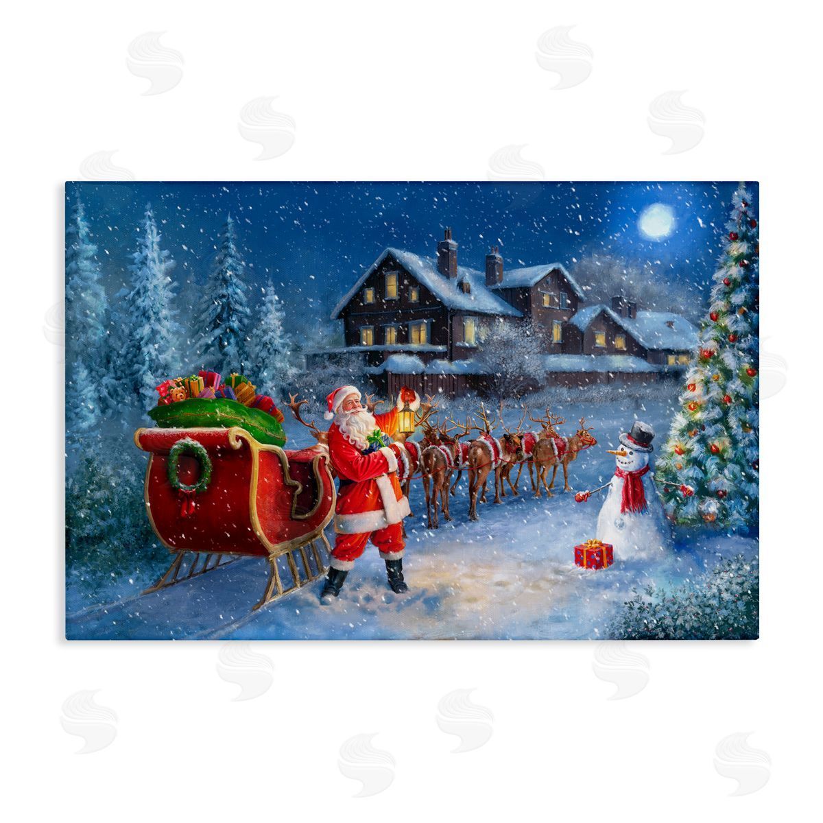 Santa Snowy Night View Canvas Wall Art, Home Decor by Grateful Licensing