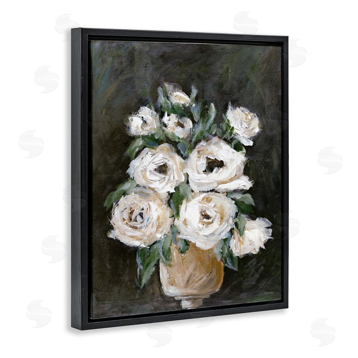 Roses on Black Still Life Black Floating Frame Canvas Wall Art, Home Decor by Amanda Hilburn
