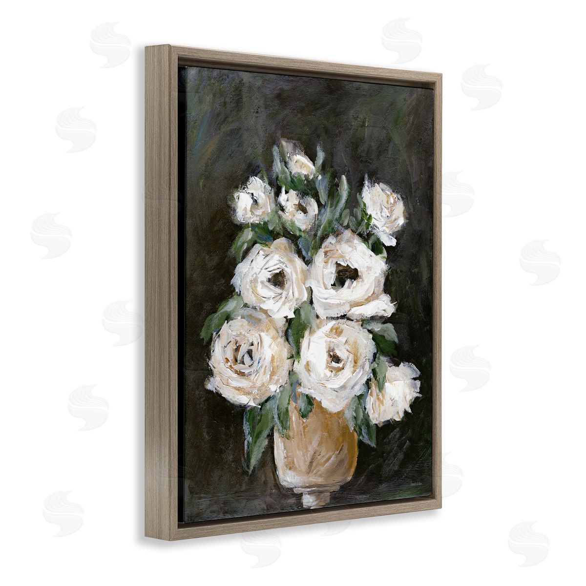 Roses on Black Still Life Brown Floating Frame Canvas Wall Art, Home Decor by Amanda Hilburn