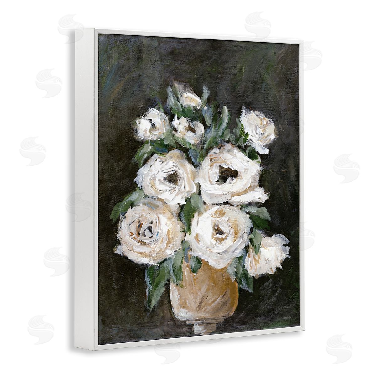 Roses on Black Still Life White Frame Print Wall Art, Home Decor by Amanda Hilburn