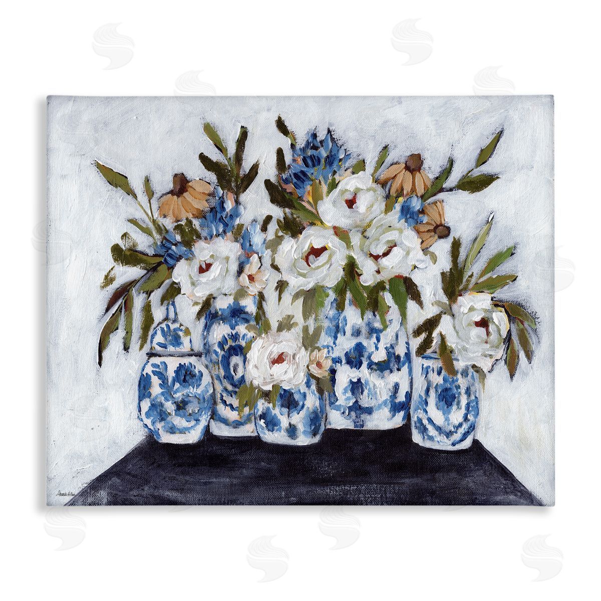 Ornate Flower Pots Still Life Canvas Wall Art, Home Decor by Amanda Hilburn