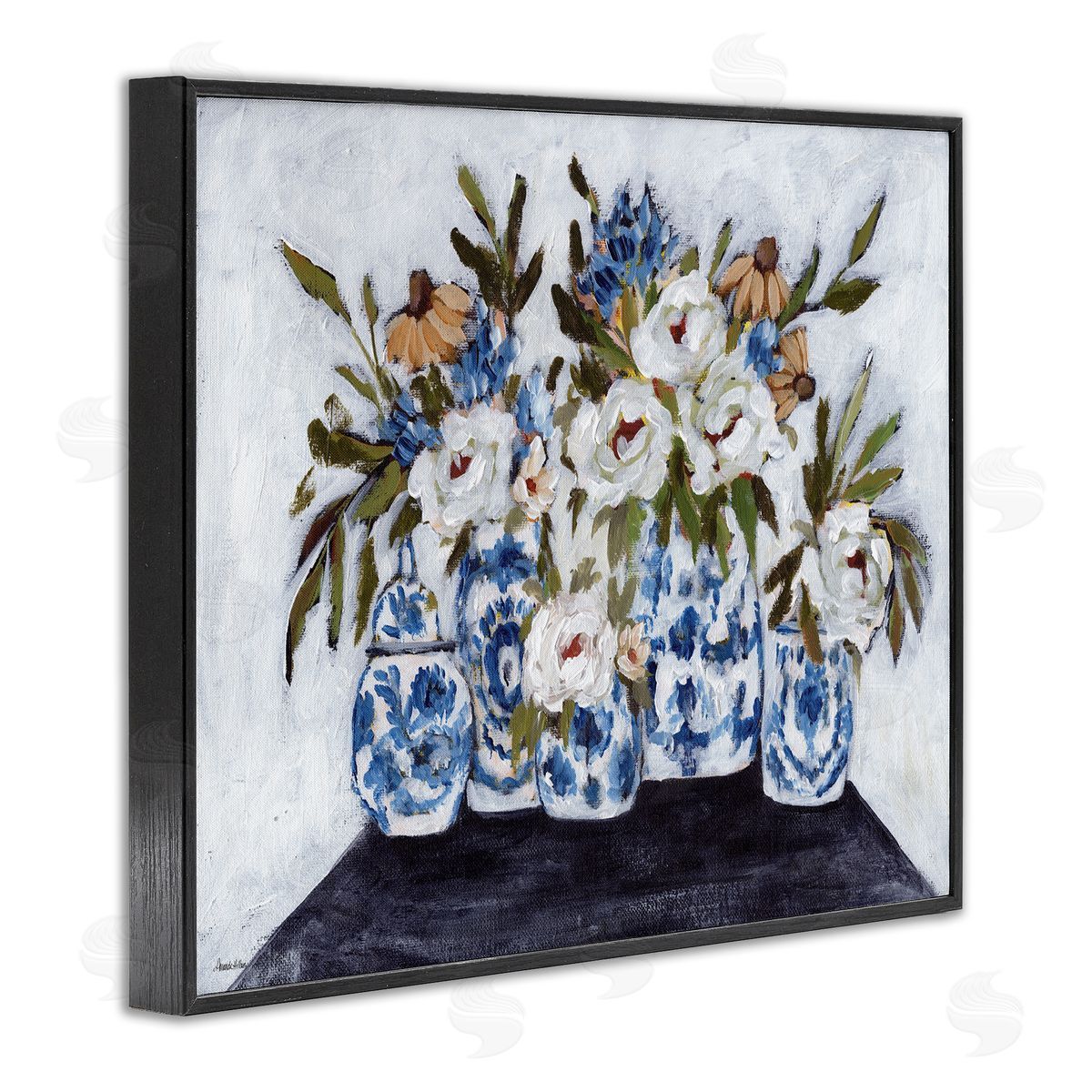 Ornate Flower Pots Still Life Black Frame Print Wall Art, Home Decor by Amanda Hilburn