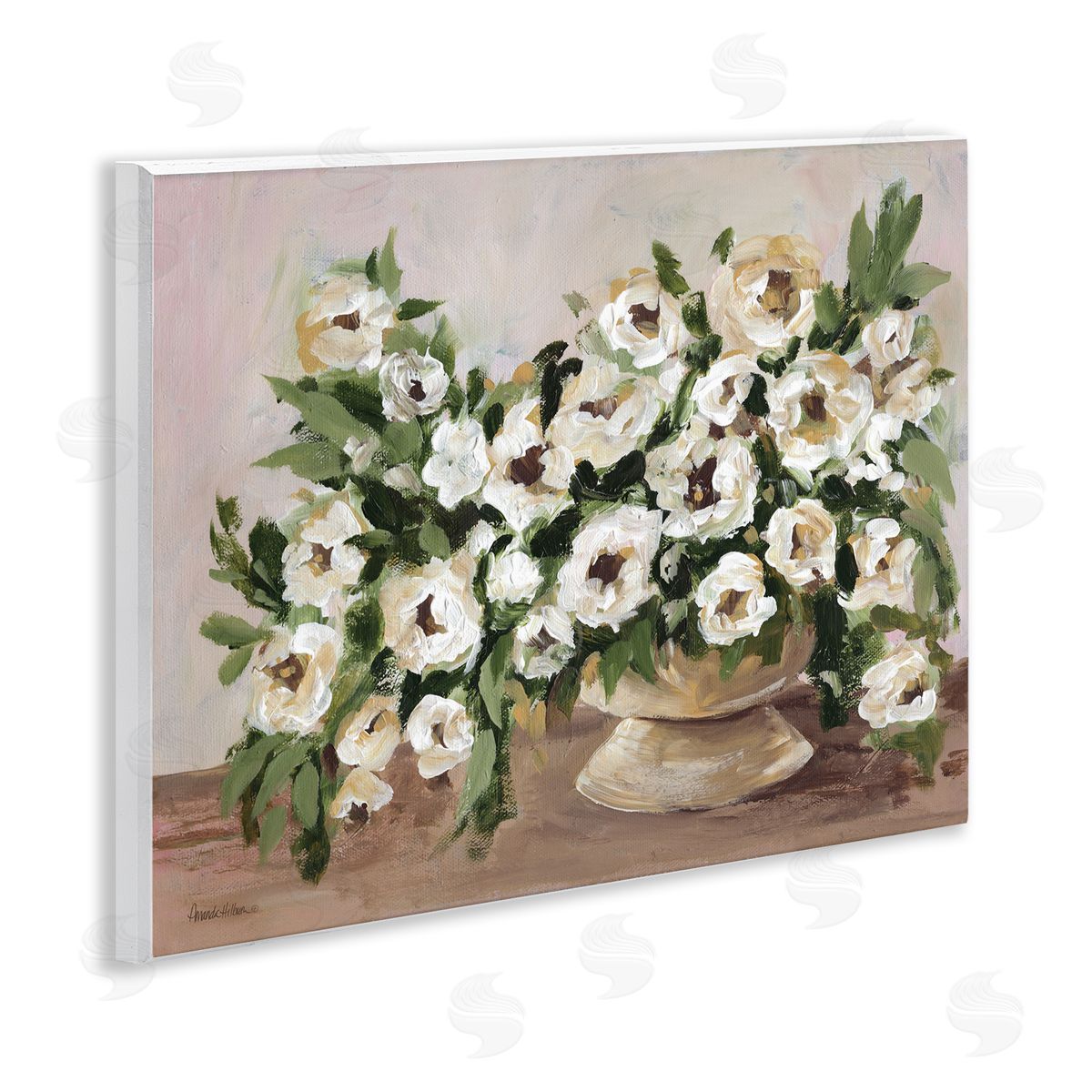 Traditional Beige Flowers Wood Plaque Wall Art, Home Decor by Amanda Hilburn