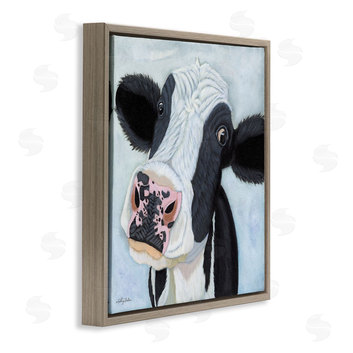 Funny Cow Gaze Brown Floating Frame Canvas Wall Art, Home Decor by Ashley Justice