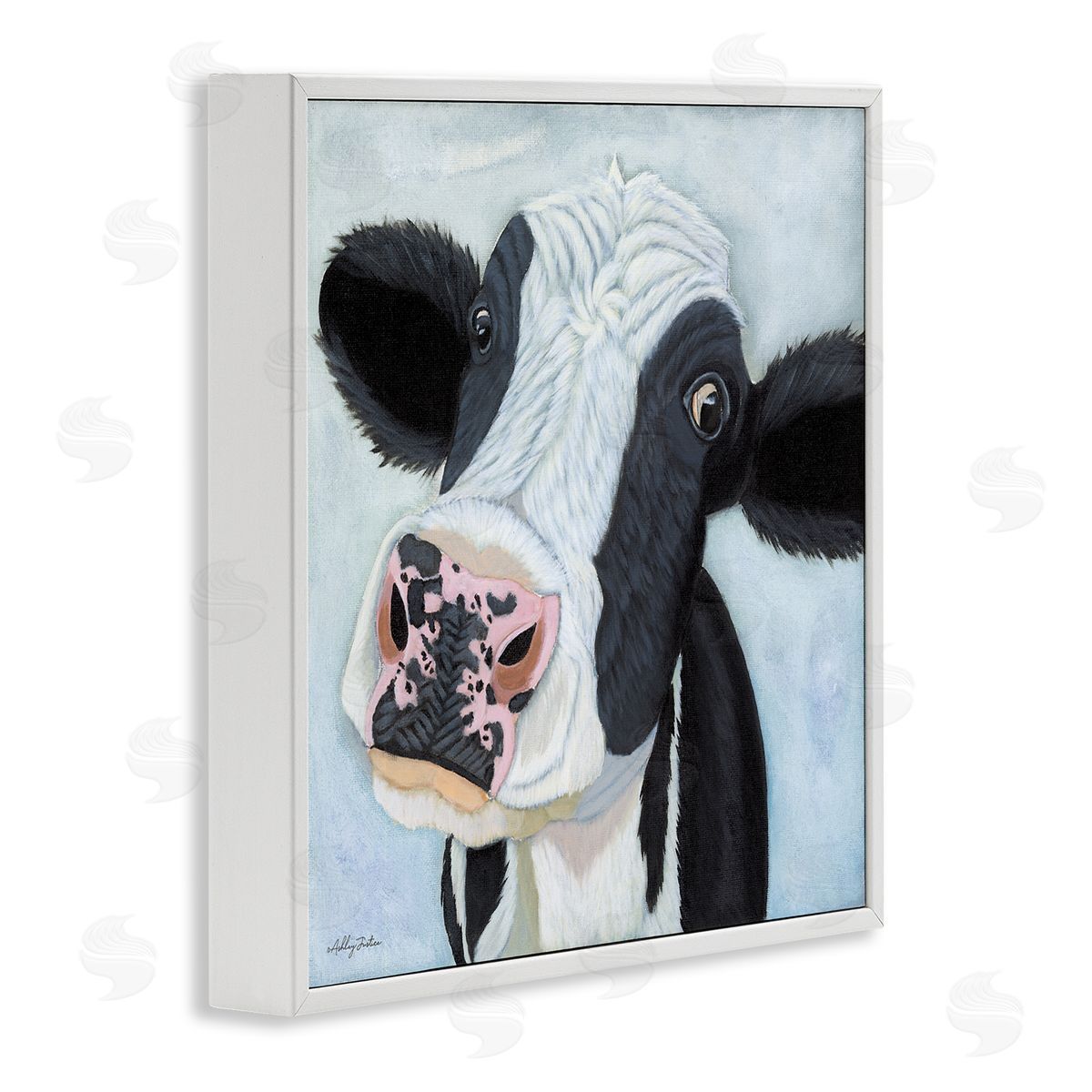 Funny Cow Gaze White Frame Print Wall Art, Home Decor by Ashley Justice