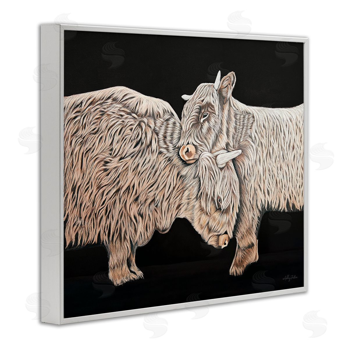 Hugging Cattle on Black White Frame Print Wall Art, Home Decor by Ashley Justice