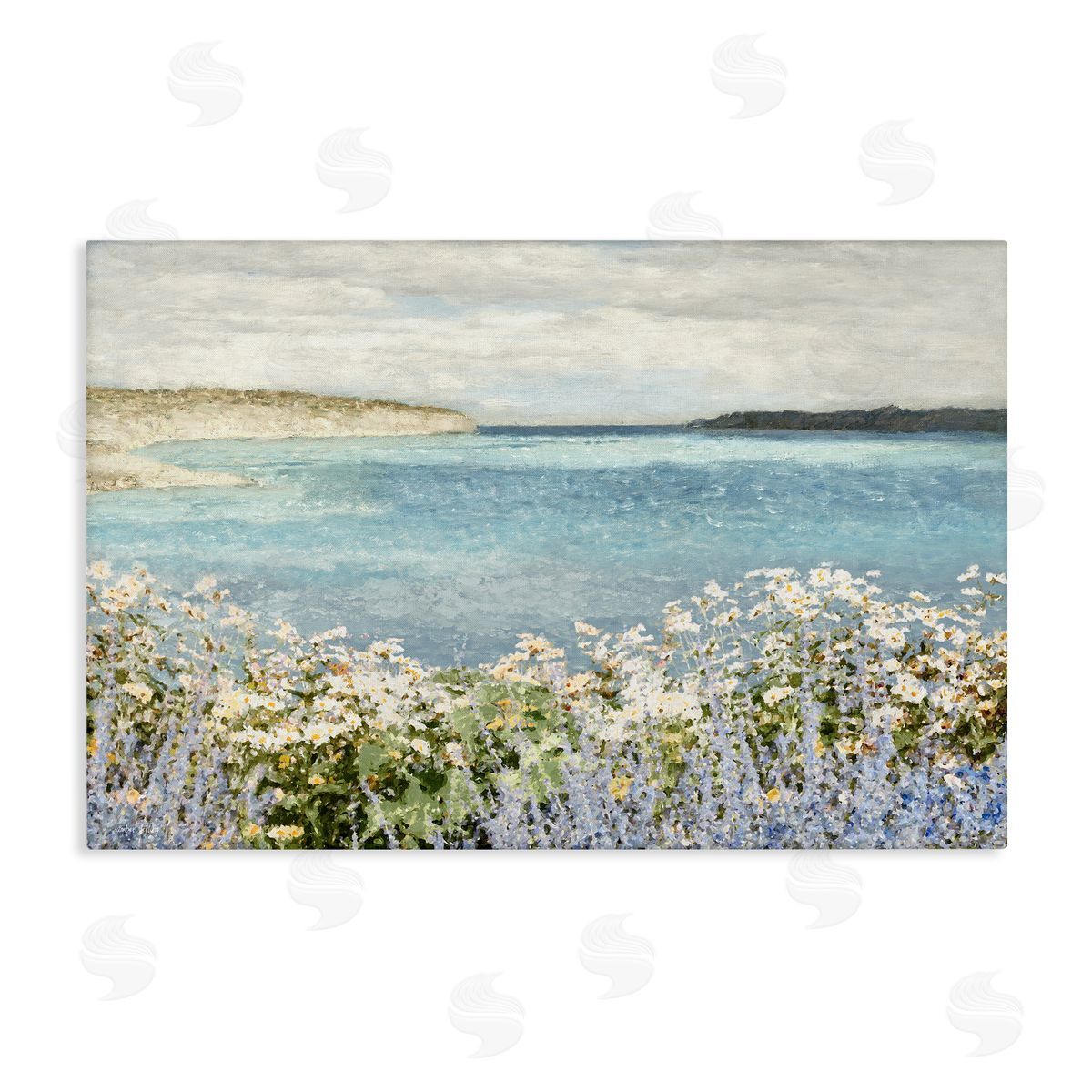 Daisy Field over Sea Canvas Wall Art, Home Decor by Amber Sterling