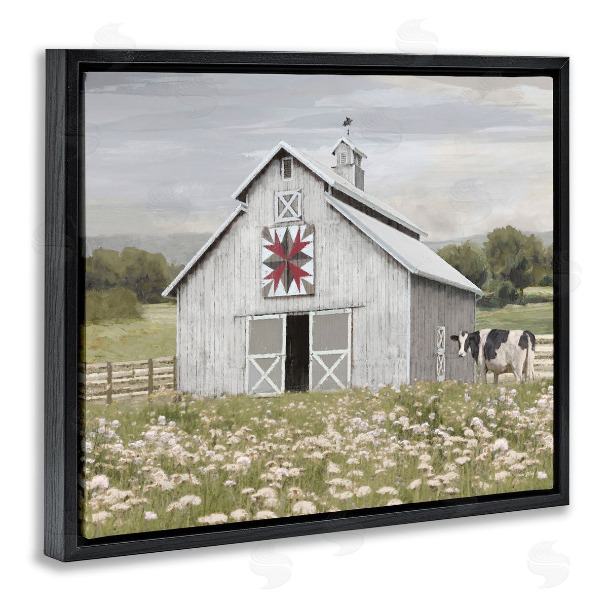 Rustic Barn Meadow Black Floating Frame Canvas Wall Art, Home Decor by Amber Sterling