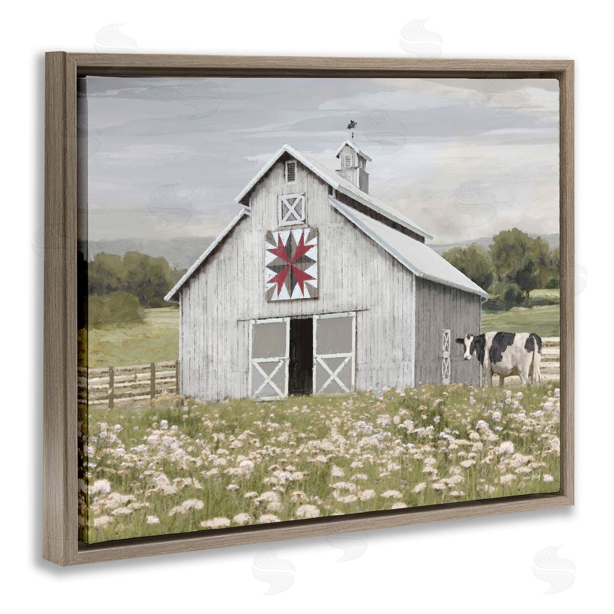 Rustic Barn Meadow Brown Floating Frame Canvas Wall Art, Home Decor by Amber Sterling